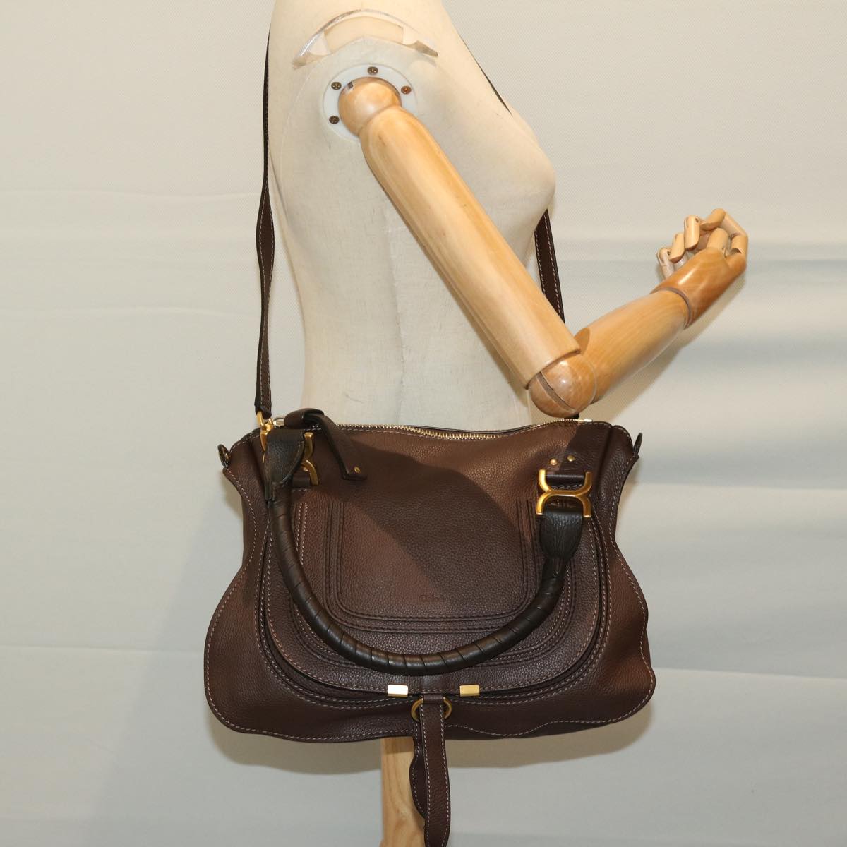 Chloe Mercy Hand Bag Leather 2way Brown Auth am5851