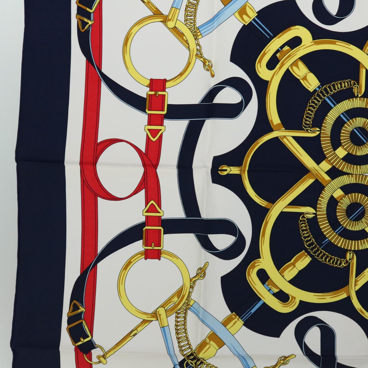 HERMES Carre 90 Eperon d'or Tellier Scarf Silk Navy Auth am5854