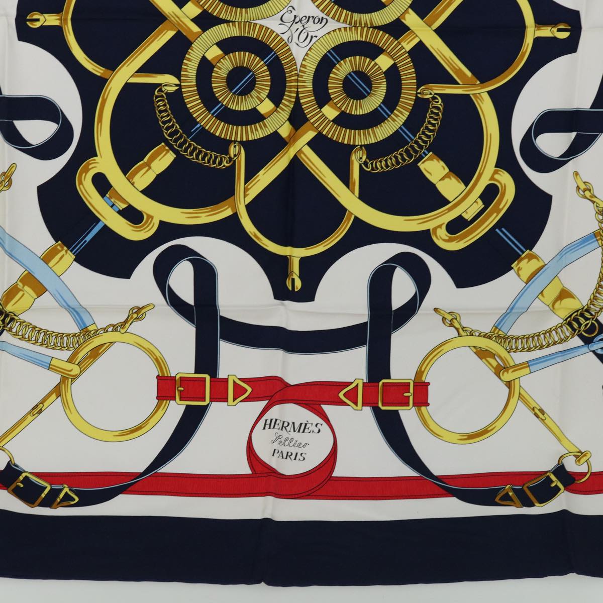 HERMES Carre 90 Eperon d'or Tellier Scarf Silk Navy Auth am5854