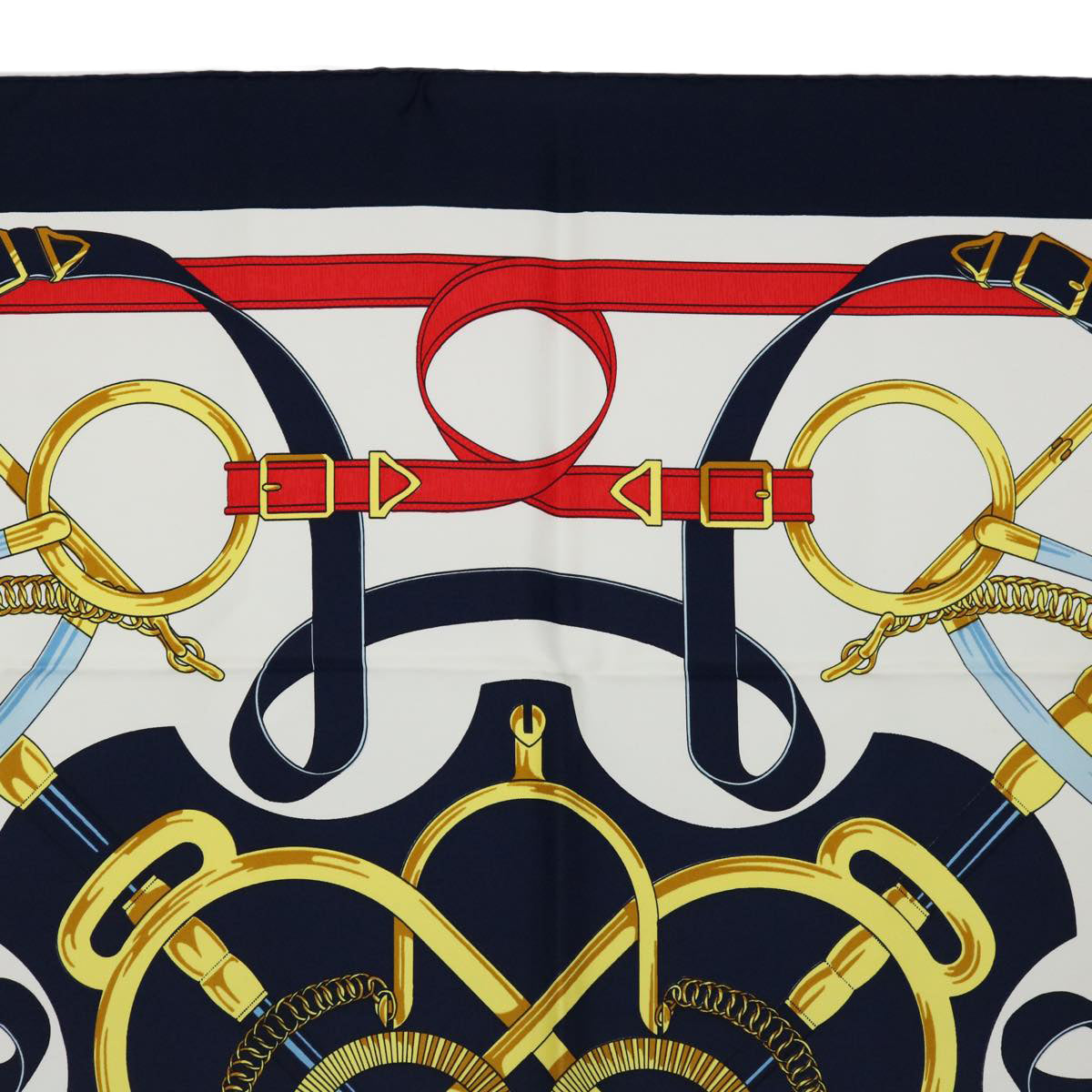 HERMES Carre 90 Eperon d'or Tellier Scarf Silk Navy Auth am5855