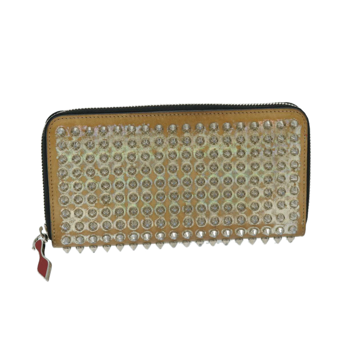 Christian Louboutin Studs Long Wallet Leather Beige Auth am5859