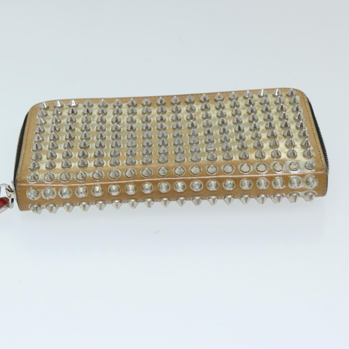 Christian Louboutin Studs Long Wallet Leather Beige Auth am5859