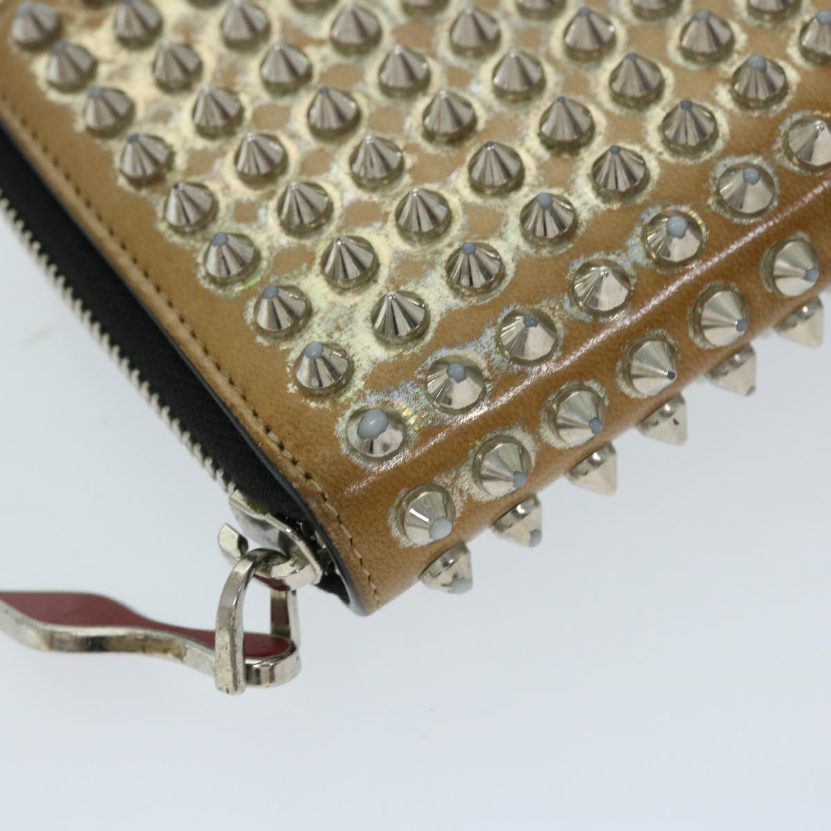 Christian Louboutin Studs Long Wallet Leather Beige Auth am5859