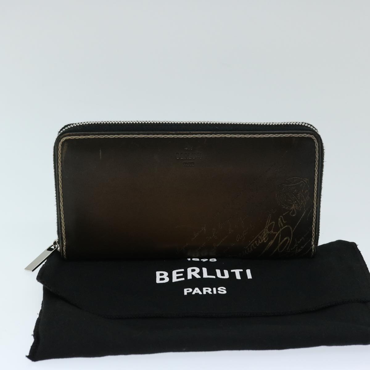 Berluti Calligraphy Long Wallet Leather Brown Auth am5861