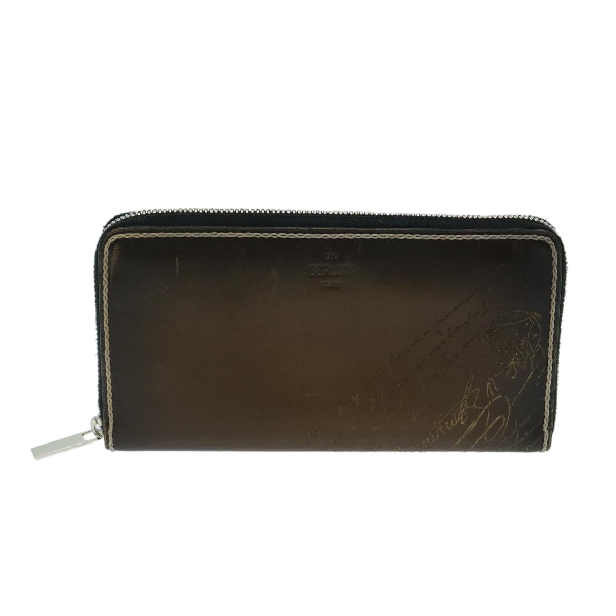 Berluti Calligraphy Long Wallet Leather Brown Auth am5861