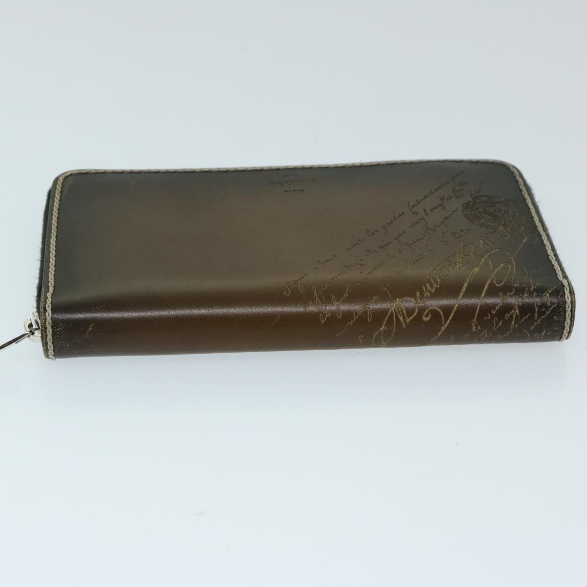 Berluti Calligraphy Long Wallet Leather Brown Auth am5861