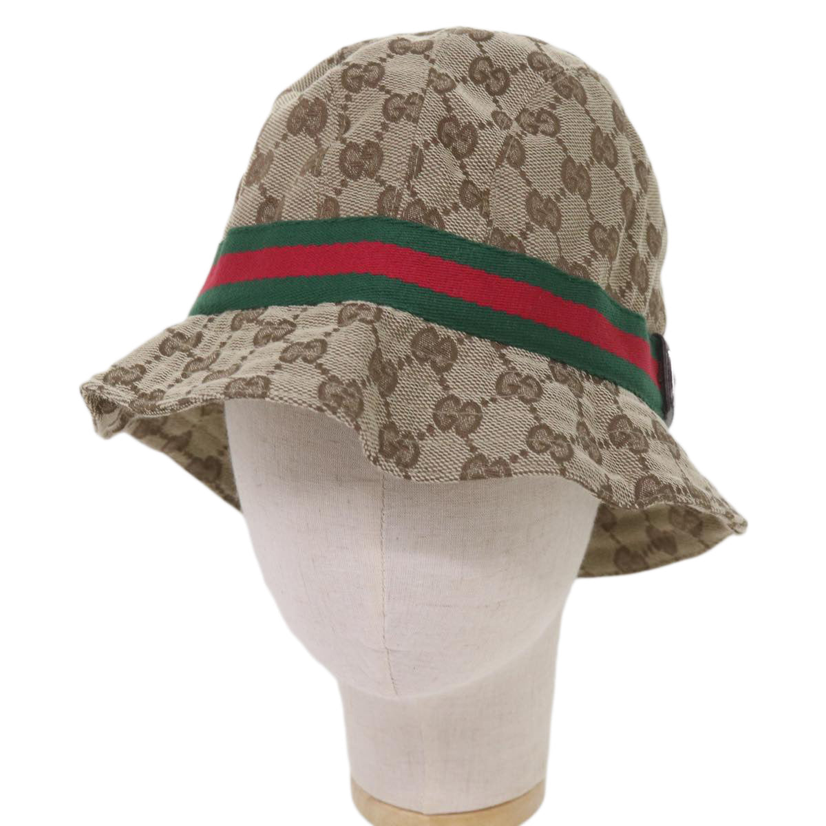 GUCCI GG Canvas Web Sherry Line Hat L Beige Red Green Auth am5870