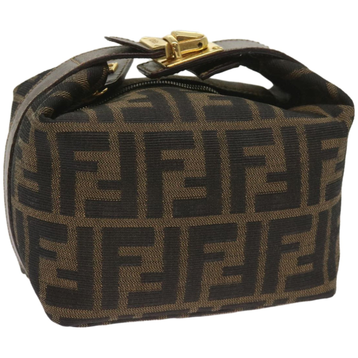 FENDI Zucca Canvas Mini Hand Bag Black Brown Auth am5871A