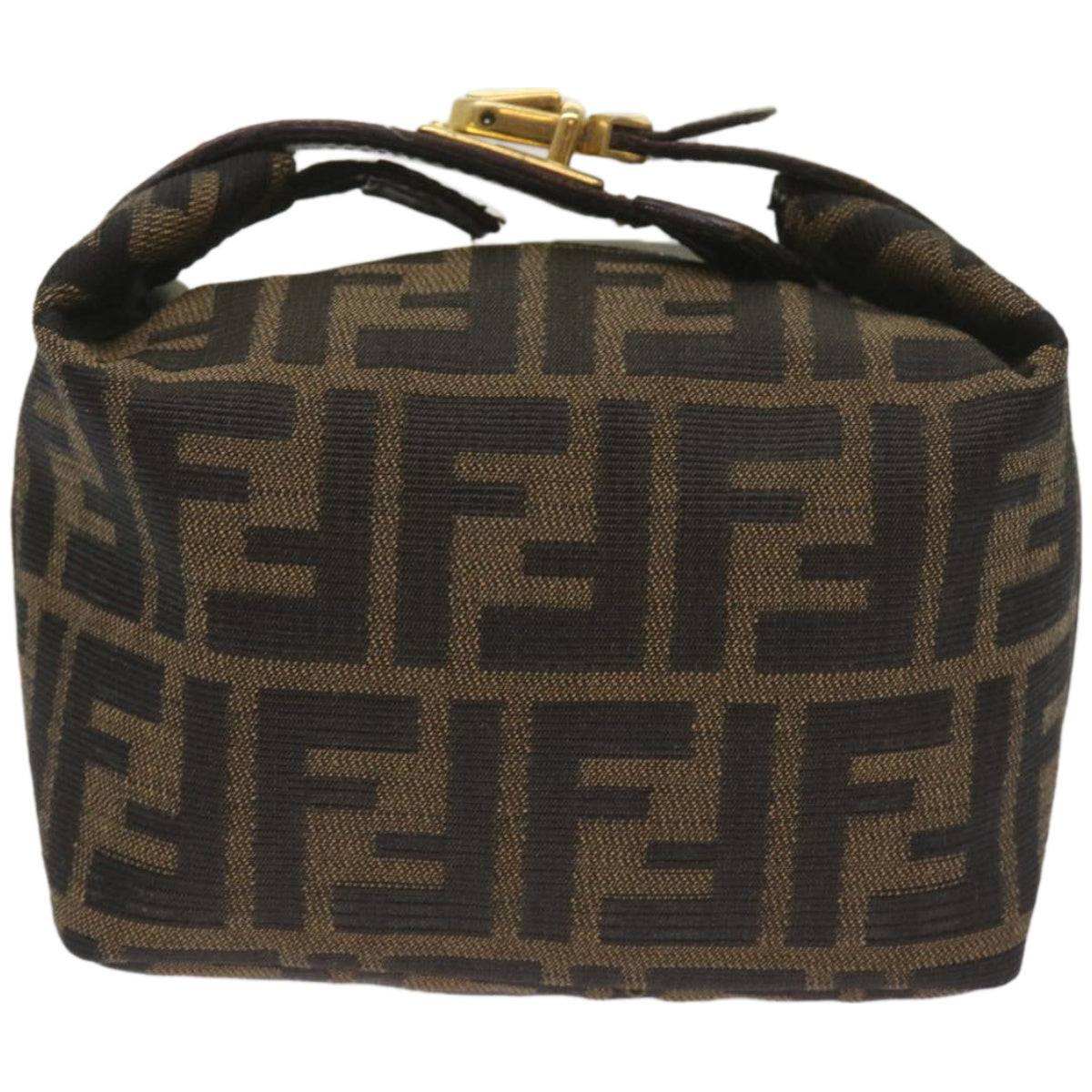 FENDI Zucca Canvas Mini Hand Bag Black Brown Auth am5871A