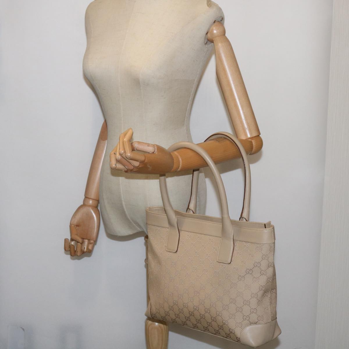 GUCCI GG Canvas Tote Bag Beige 33890 Auth am5876