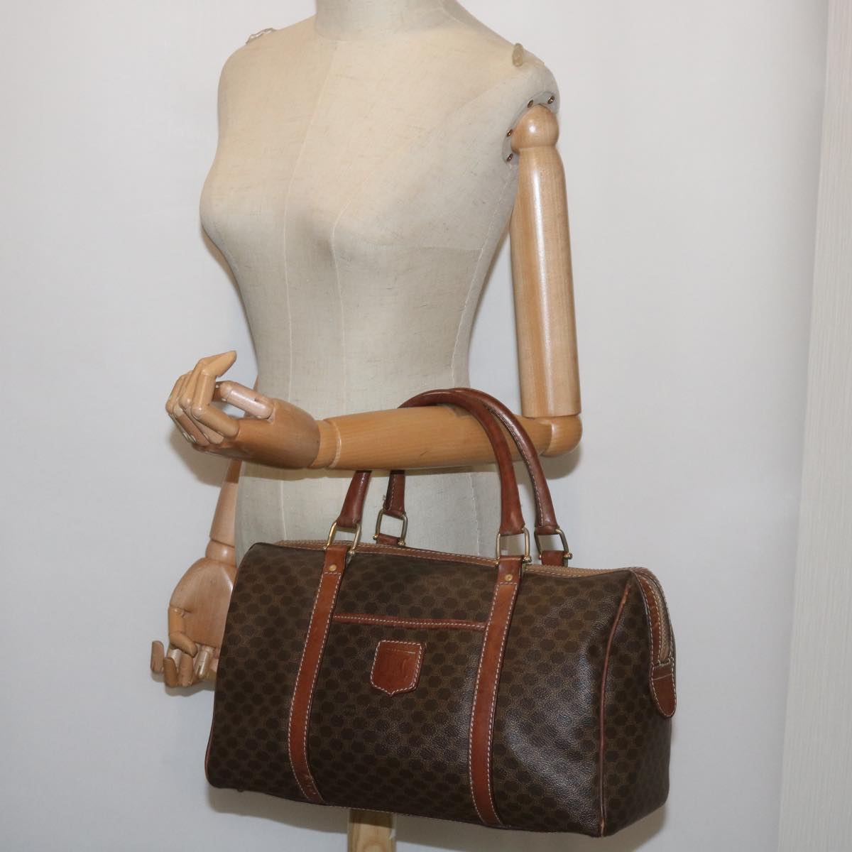 CELINE Macadam Canvas Boston Bag PVC Brown Auth am5885