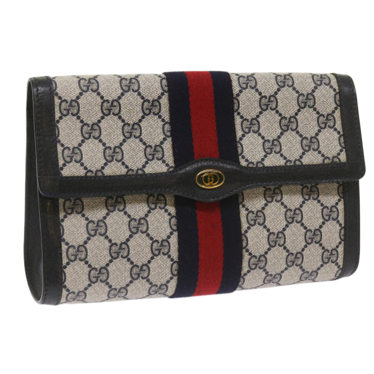 GUCCI GG Supreme Sherry Line Clutch Bag PVC Red Navy 89 01 006 Auth am5895