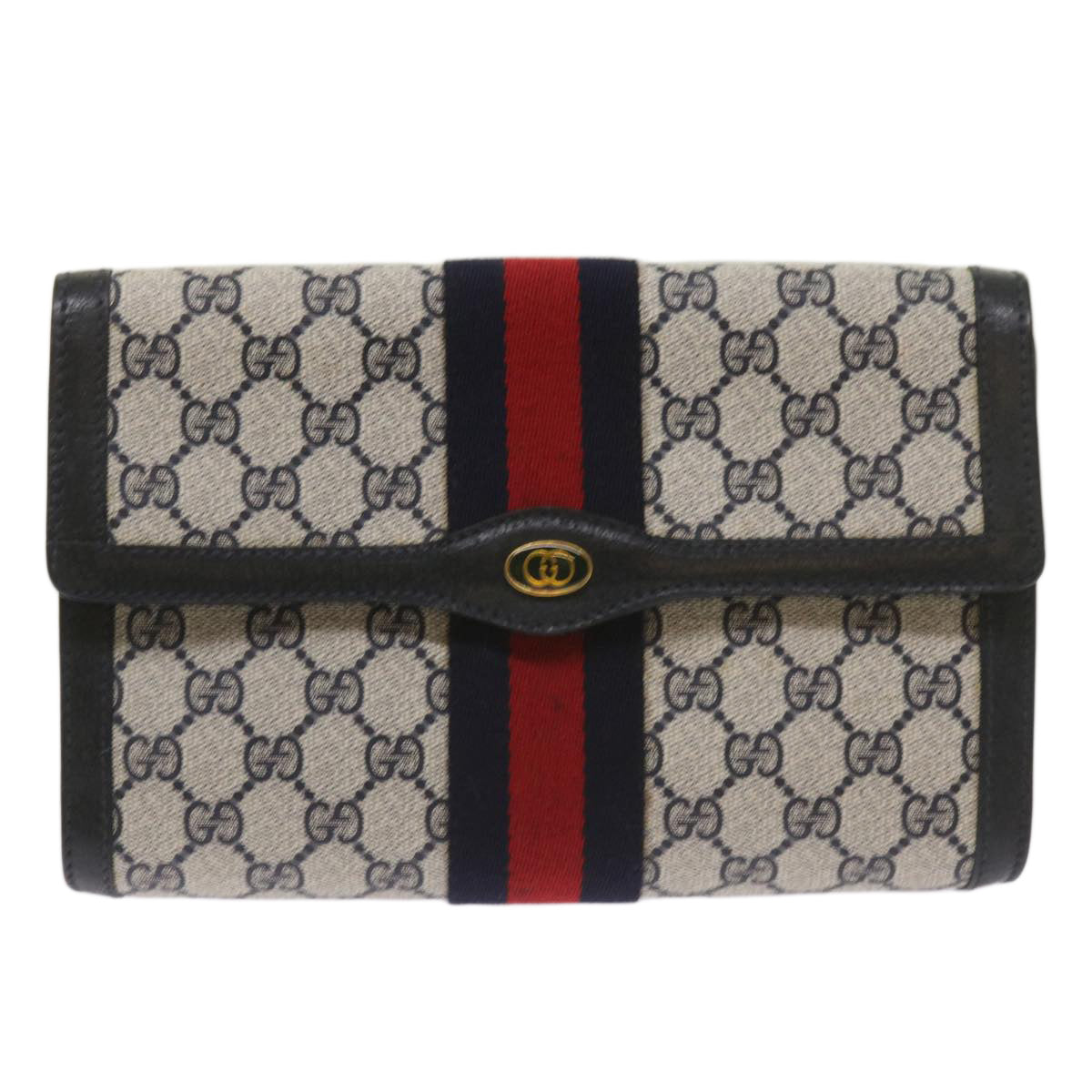 GUCCI GG Supreme Sherry Line Clutch Bag PVC Red Navy 89 01 006 Auth am5895