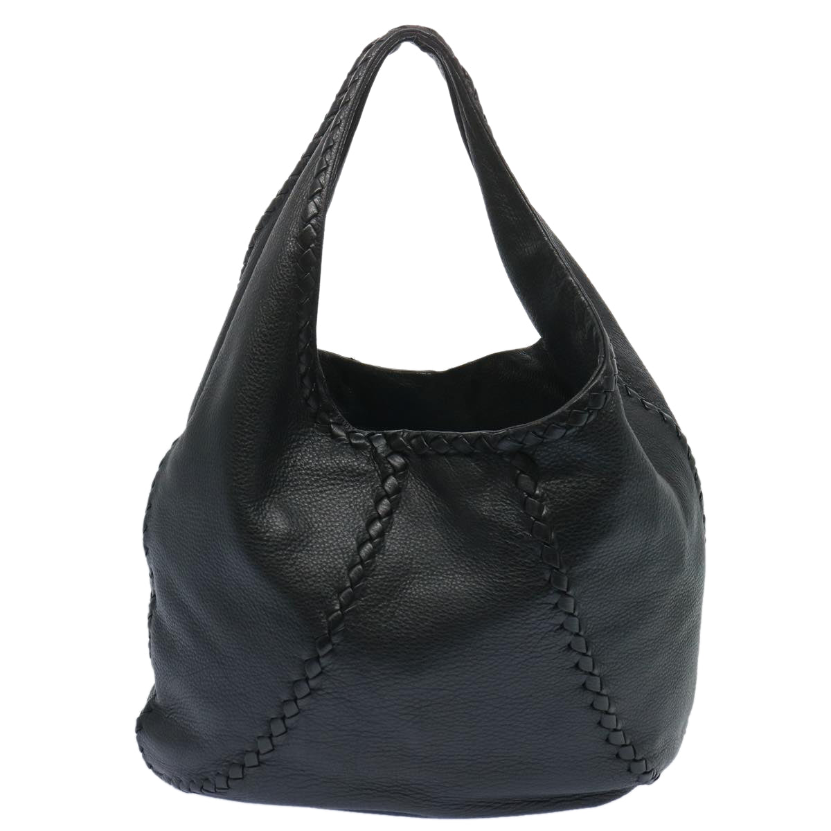 BOTTEGA VENETA INTRECCIATO Hobo Shoulder Bag Leather Black 212741 Auth am5896