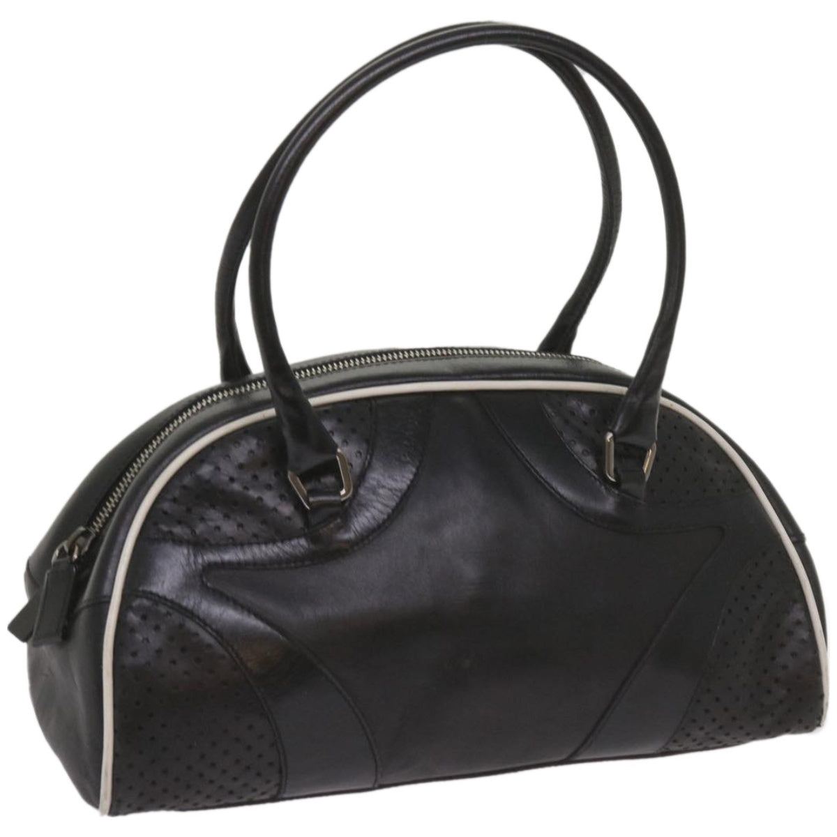 PRADA Hand Bag Leather Black Auth am5903