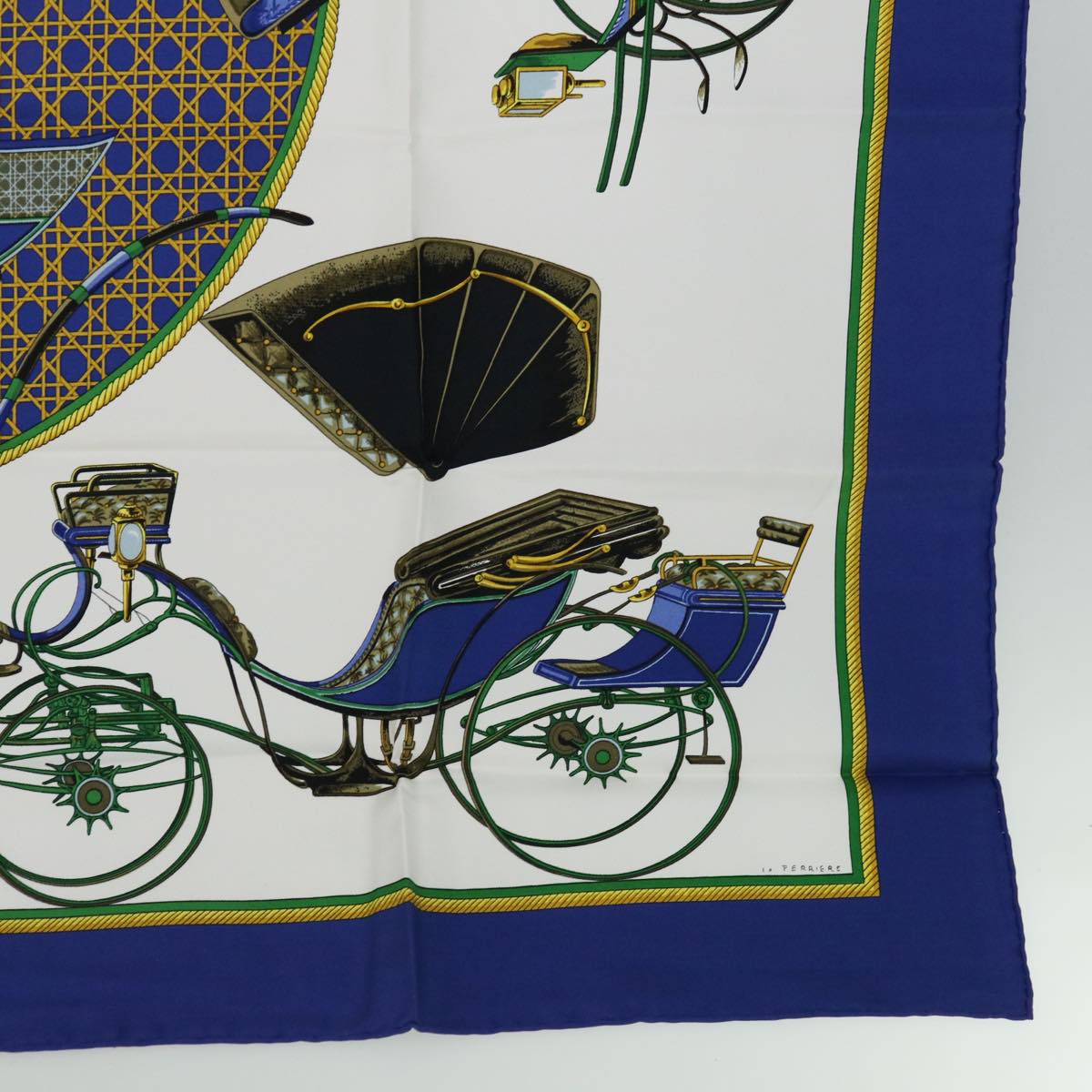 HERMES Carre 90 LES A VOITURES A TRANSFORMATION Scarf Silk Blue Auth am5906