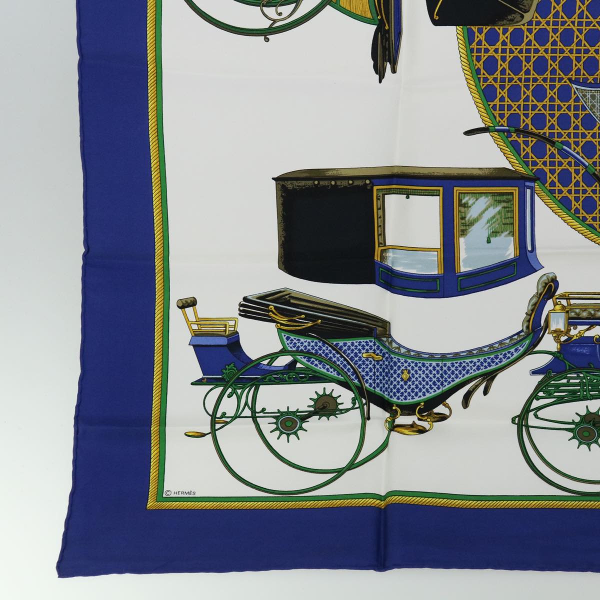 HERMES Carre 90 LES A VOITURES A TRANSFORMATION Scarf Silk Blue Auth am5906