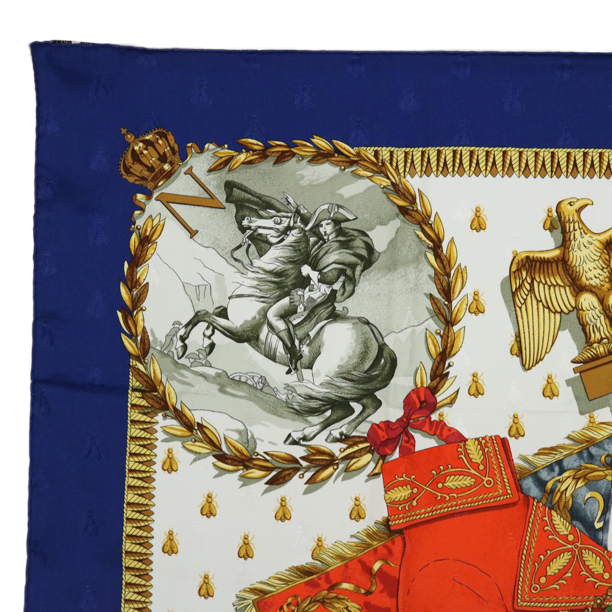 HERMES Carre 90 NAPOLEON Scarf Silk Blue Auth am5908