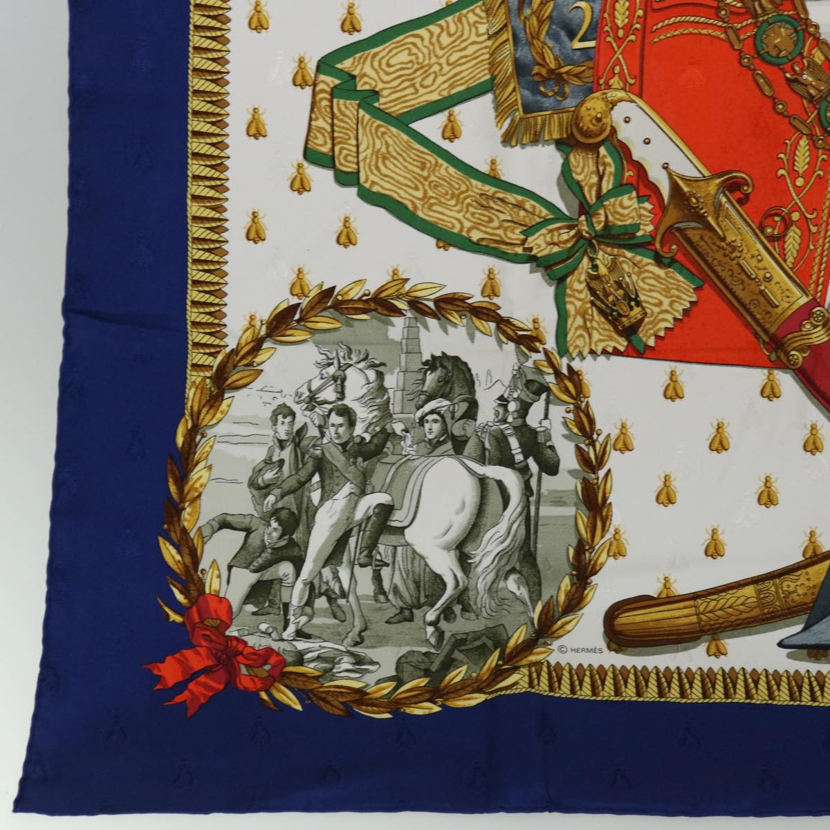 HERMES Carre 90 NAPOLEON Scarf Silk Blue Auth am5908