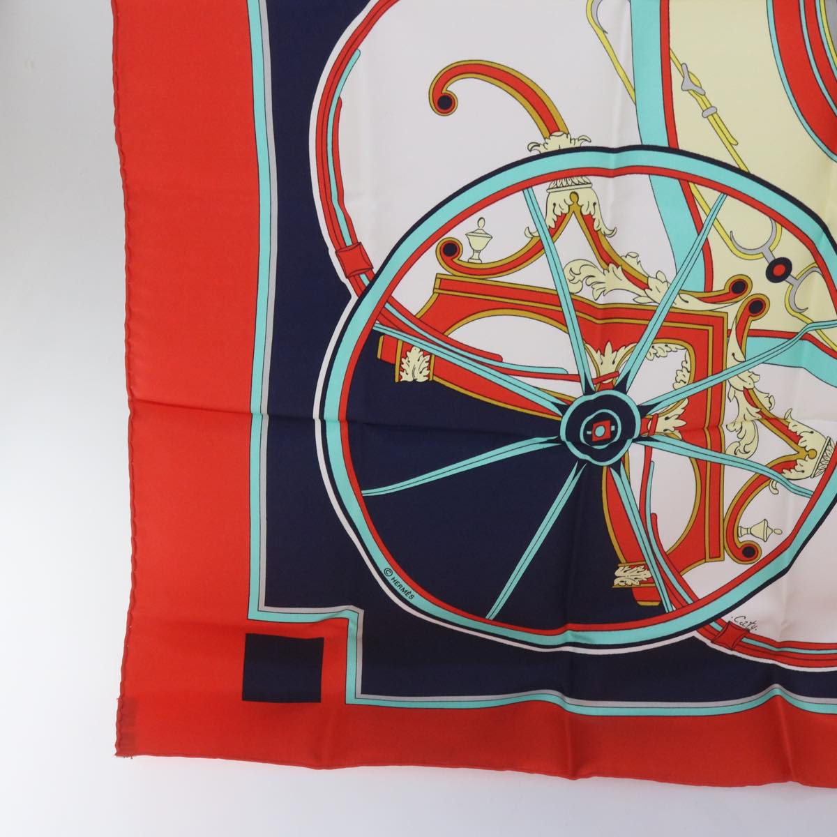 HERMES Carre 90 WASHINGTON’S CARRIAGE Scarf Silk Red Auth am5911