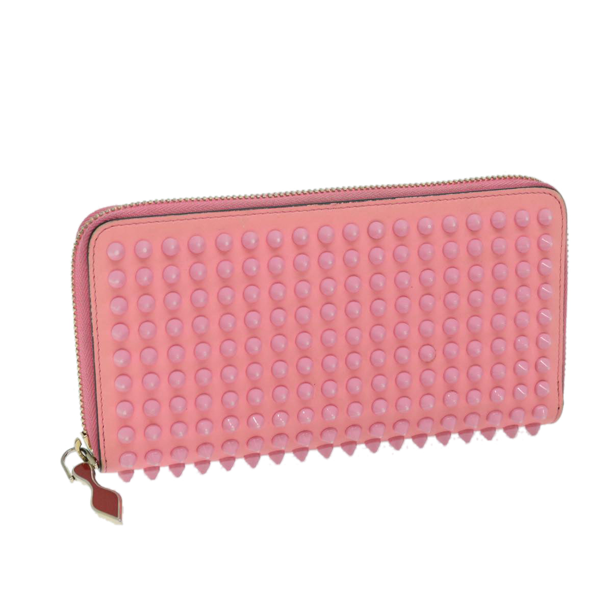 Christian Louboutin Studs Long Wallet Leather Pink Auth am5941