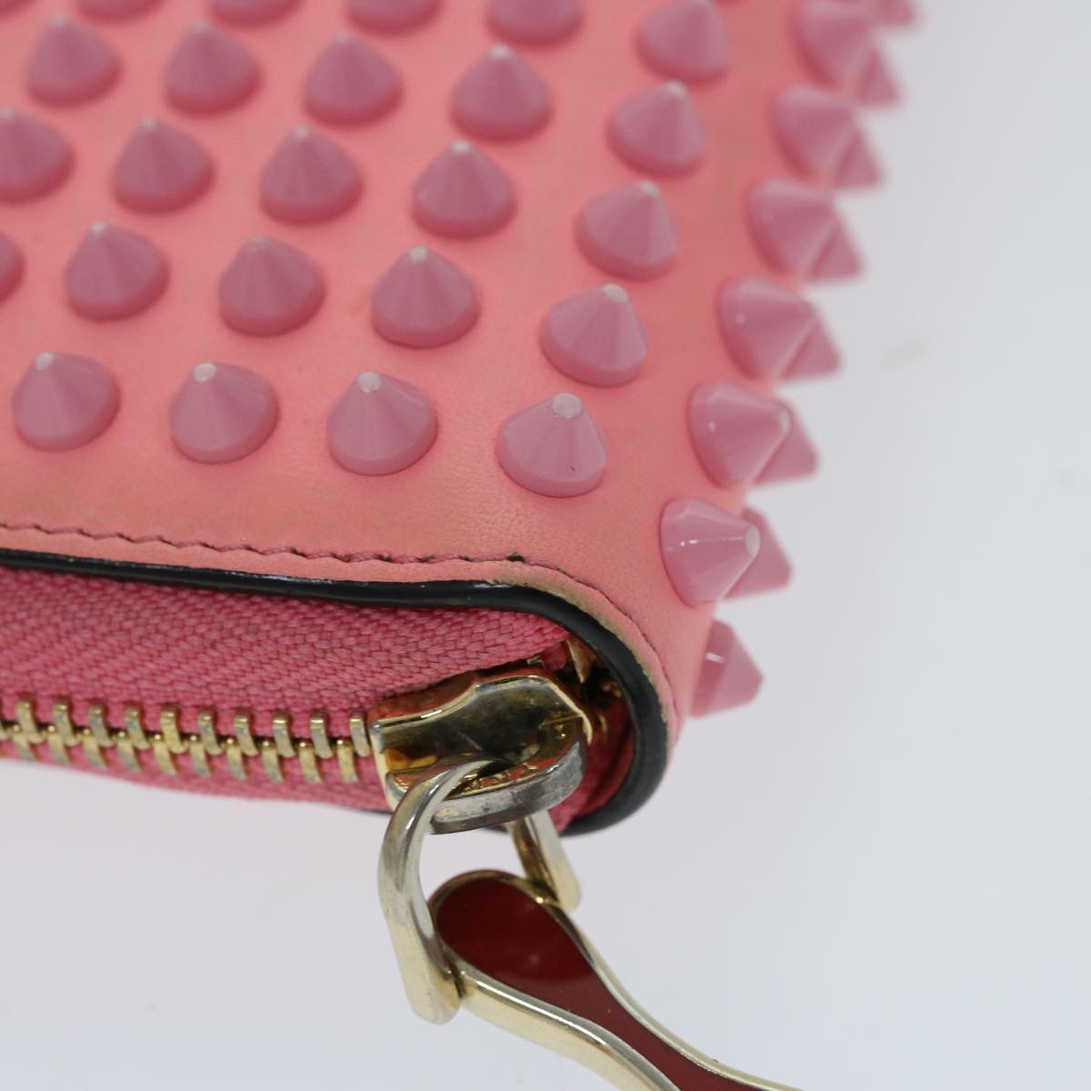 Christian Louboutin Studs Long Wallet Leather Pink Auth am5941