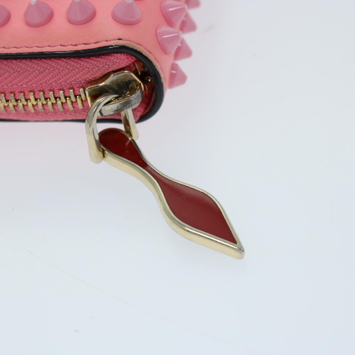 Christian Louboutin Studs Long Wallet Leather Pink Auth am5941