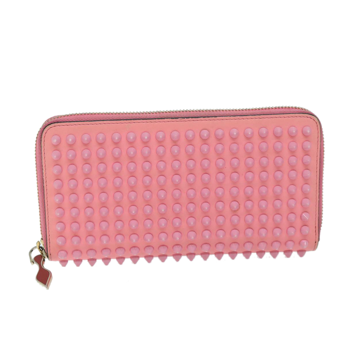 Christian Louboutin Studs Long Wallet Leather Pink Auth am5941