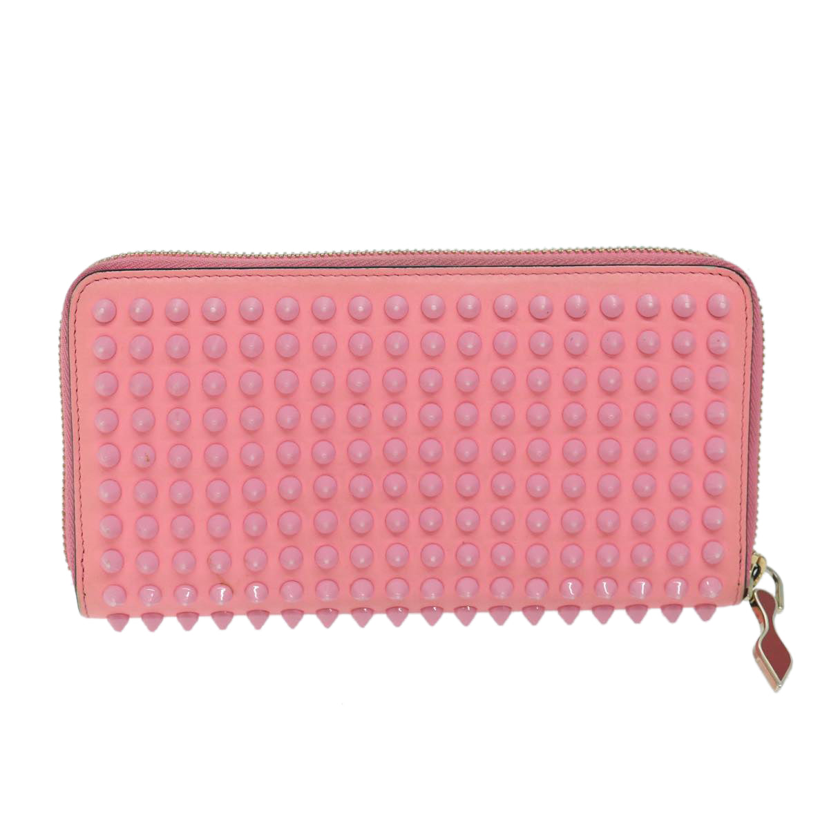 Christian Louboutin Studs Long Wallet Leather Pink Auth am5941