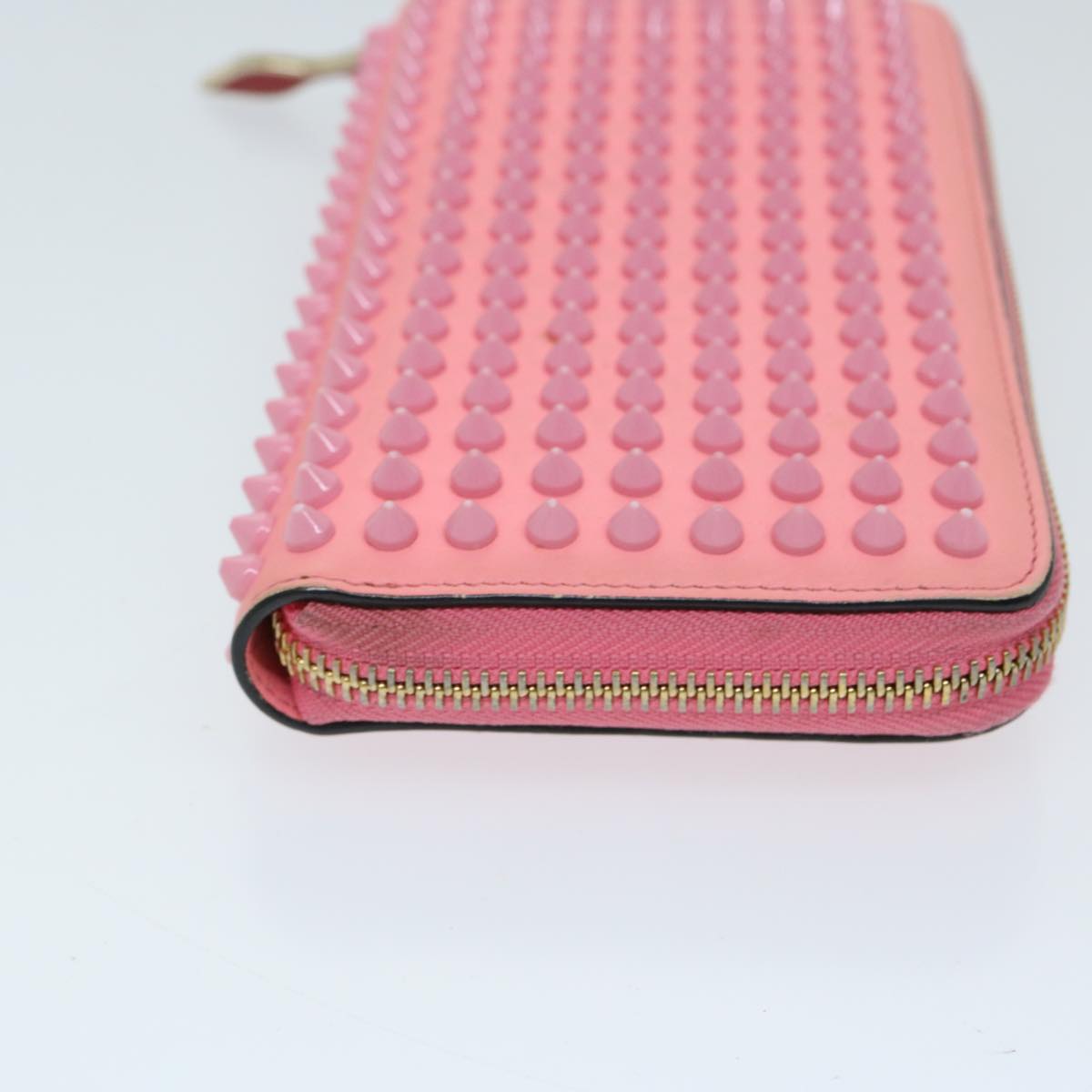 Christian Louboutin Studs Long Wallet Leather Pink Auth am5941