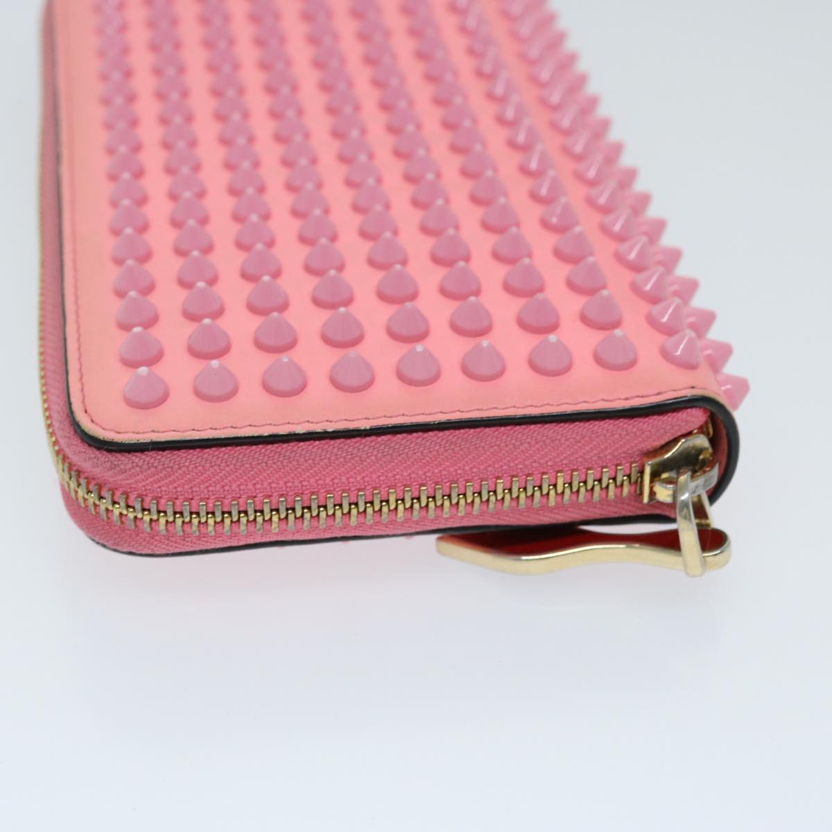 Christian Louboutin Studs Long Wallet Leather Pink Auth am5941