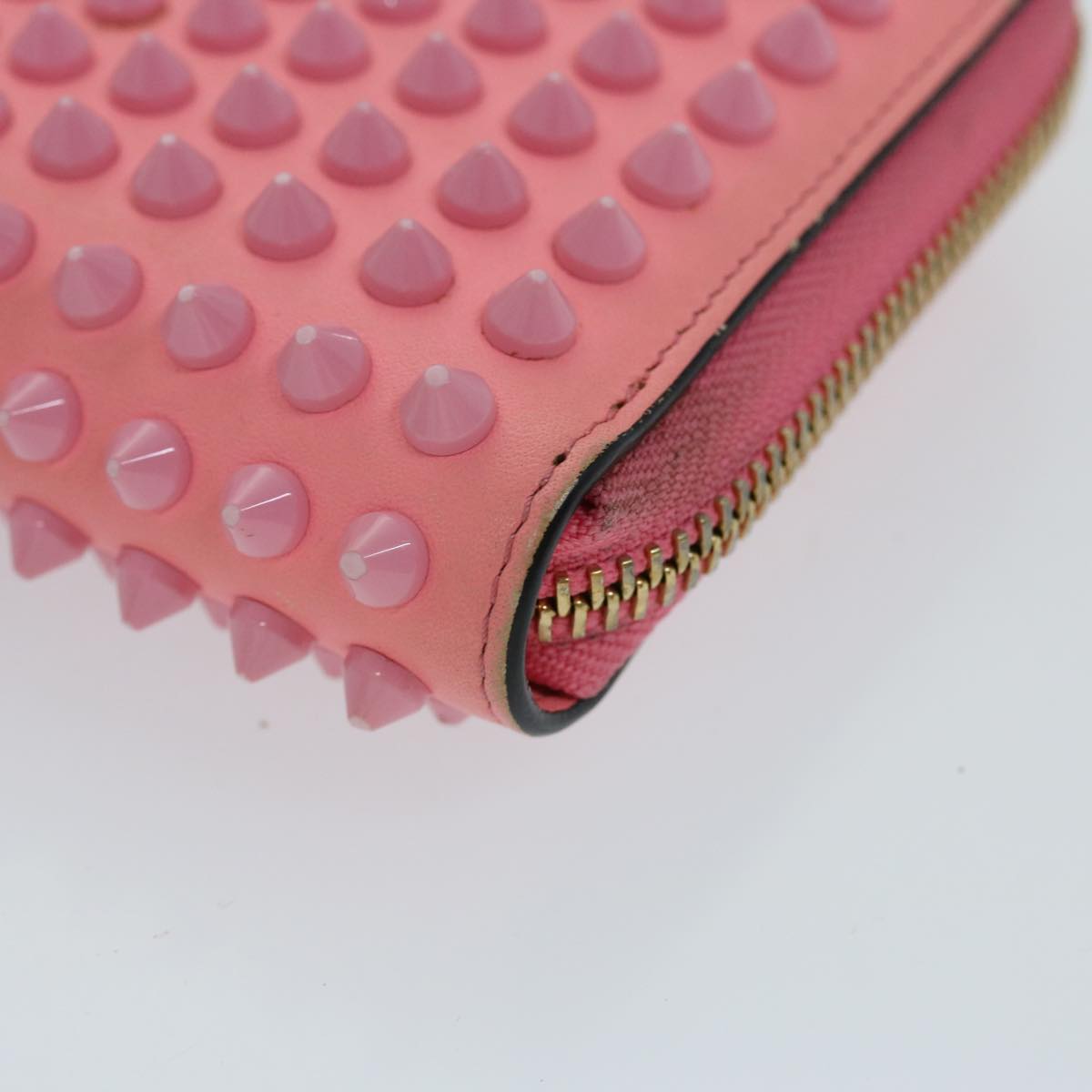 Christian Louboutin Studs Long Wallet Leather Pink Auth am5941