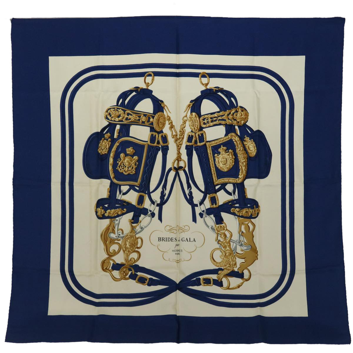 HERMES Carre 90 BRIDES de GALA Scarf Silk Blue Auth am5973