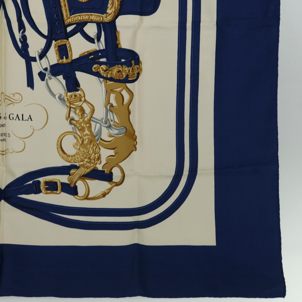 HERMES Carre 90 BRIDES de GALA Scarf Silk Blue Auth am5973