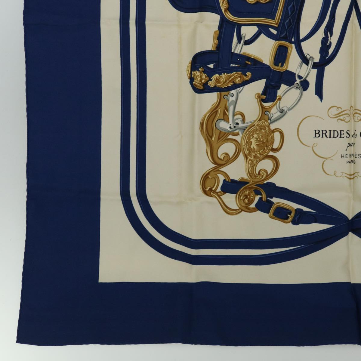 HERMES Carre 90 BRIDES de GALA Scarf Silk Blue Auth am5973