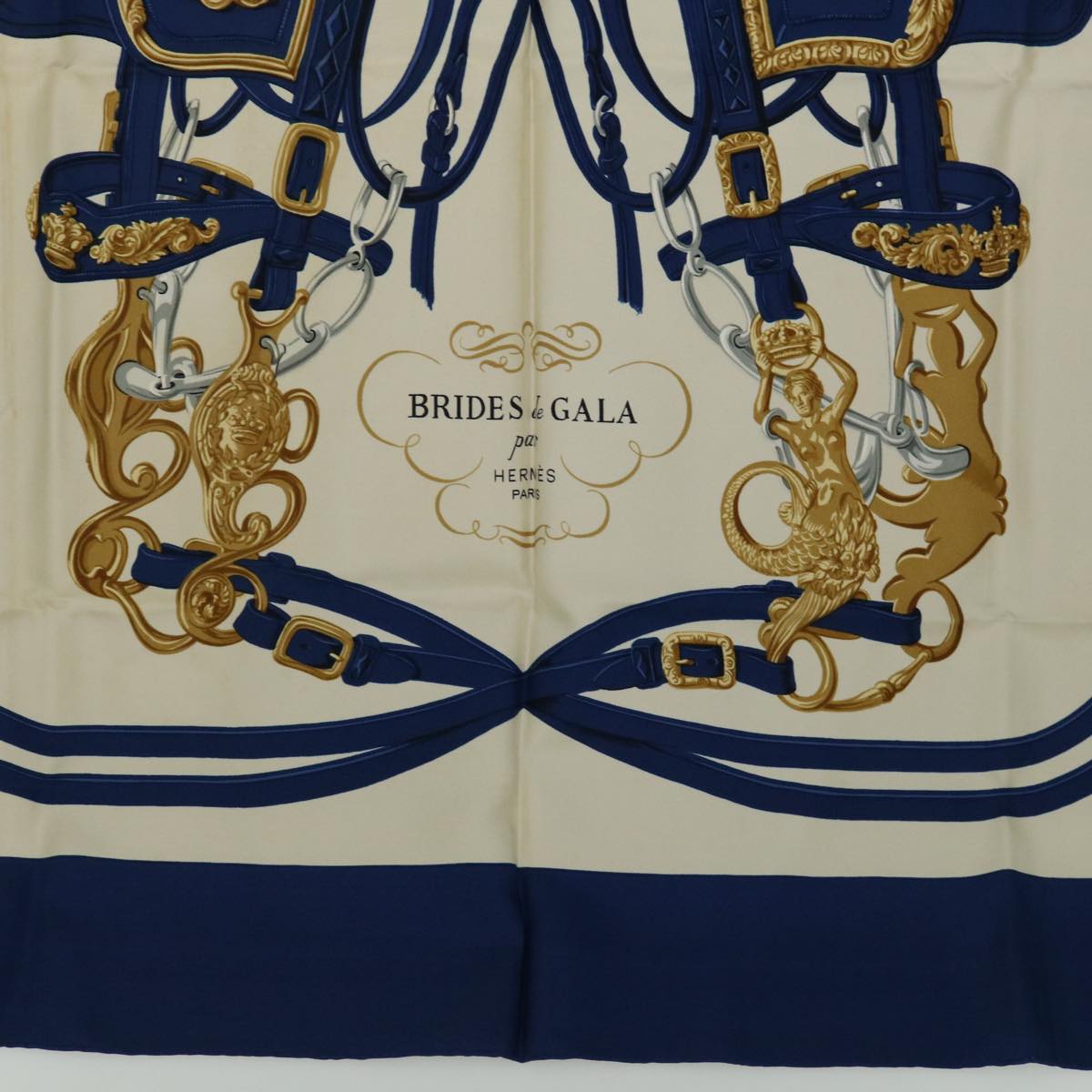 HERMES Carre 90 BRIDES de GALA Scarf Silk Blue Auth am5973