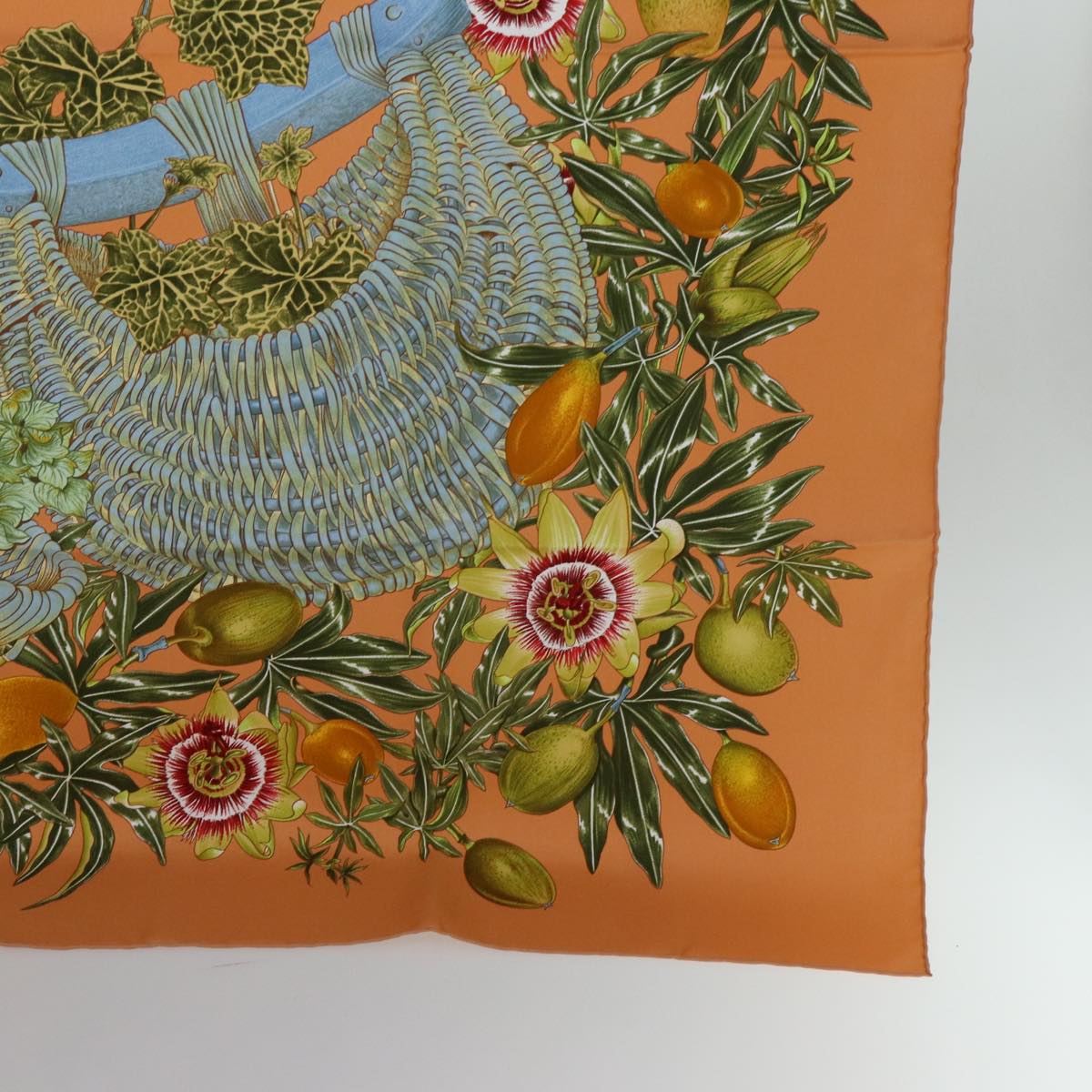 HERMES Carre 90 PASSIFLORES Scarf Silk Orange Auth am5974