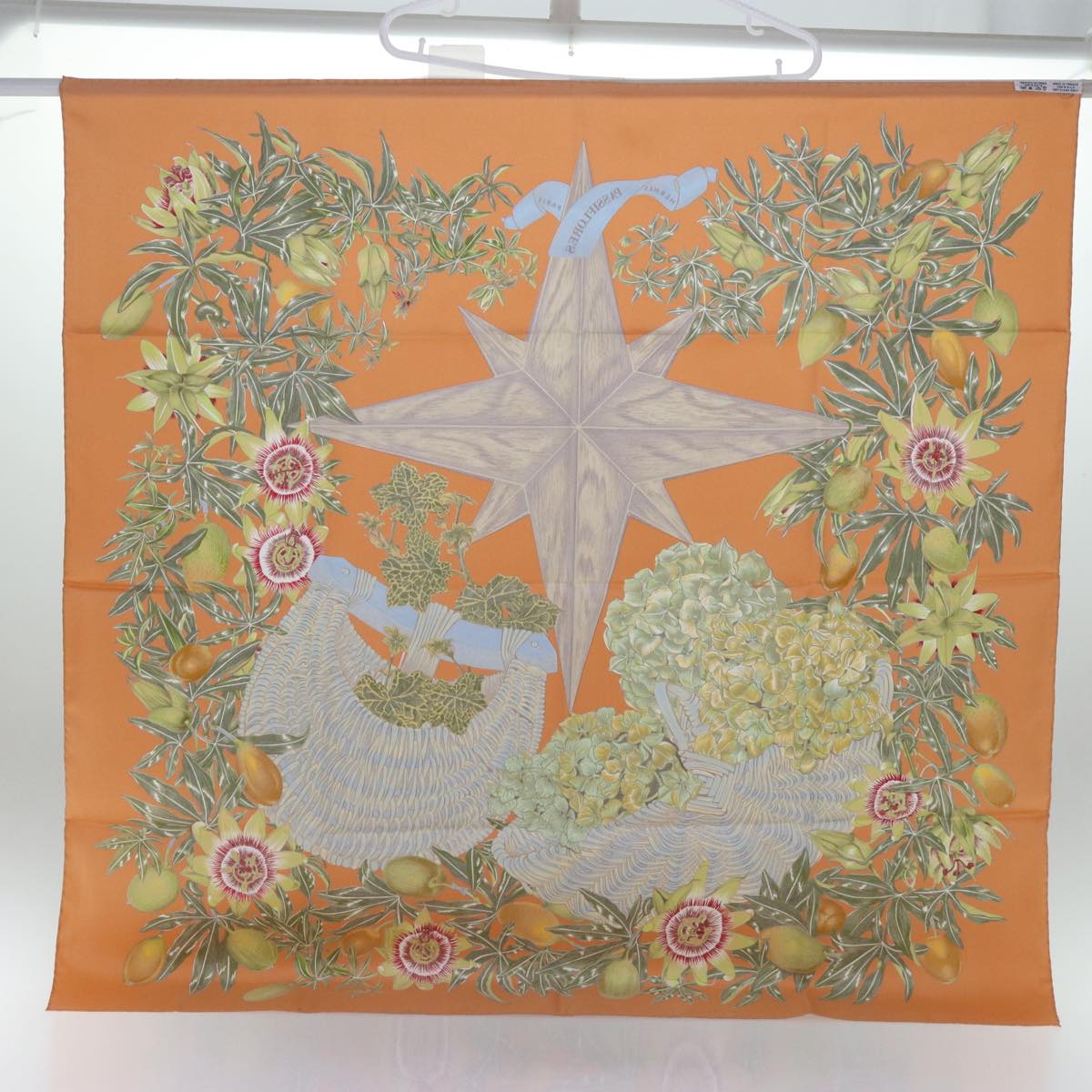 HERMES Carre 90 PASSIFLORES Scarf Silk Orange Auth am5974