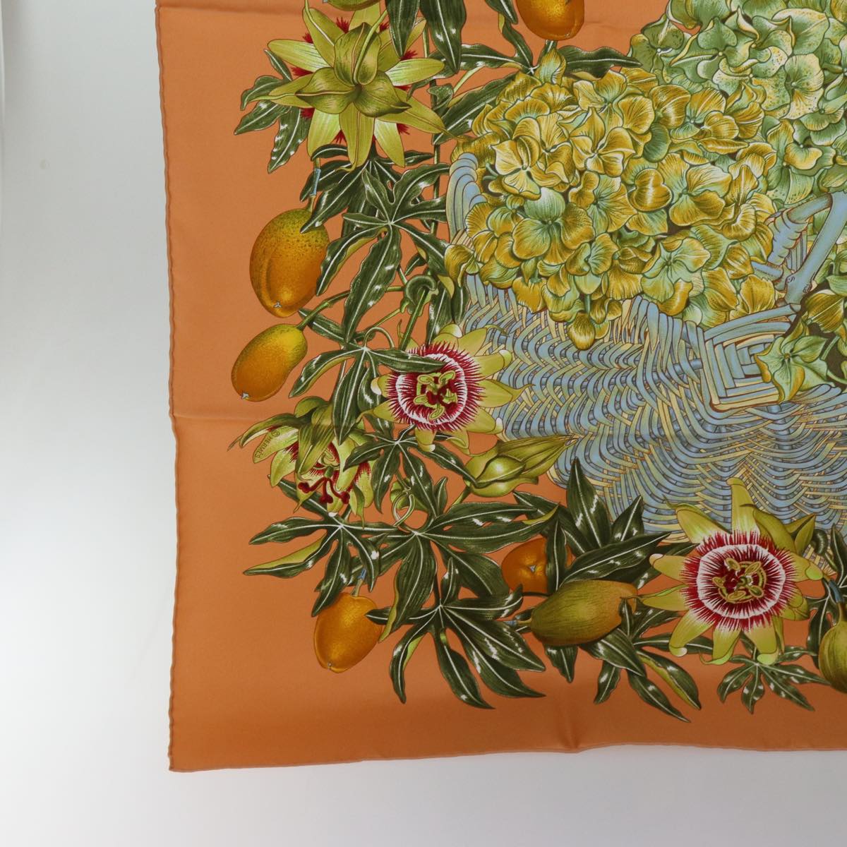 HERMES Carre 90 PASSIFLORES Scarf Silk Orange Auth am5974