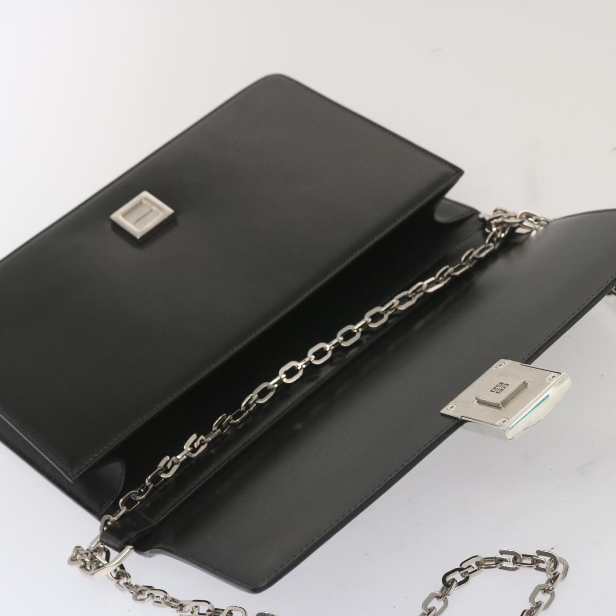 GIVENCHY Chain Shoulder Bag Leather Black Auth am5976