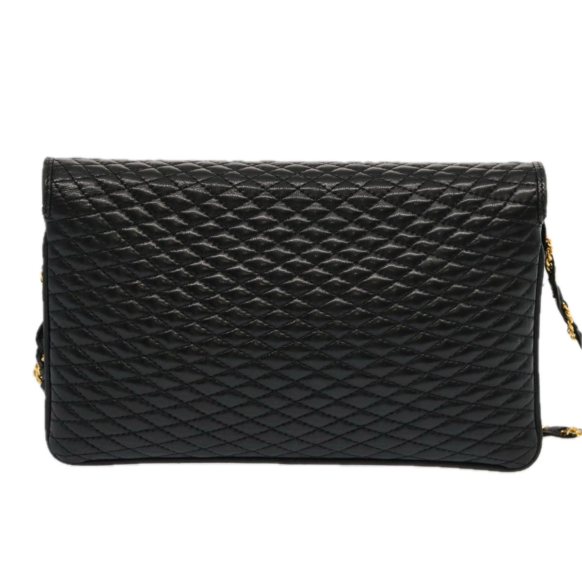 BALLY Quilted Chain Shoulder Bag Leather Black Auth am5980