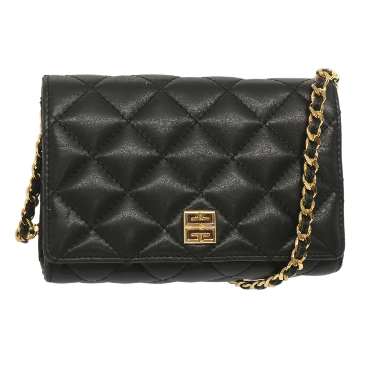 GIVENCHY Quilted Chain Shoulder Bag Leather Black Auth am5981