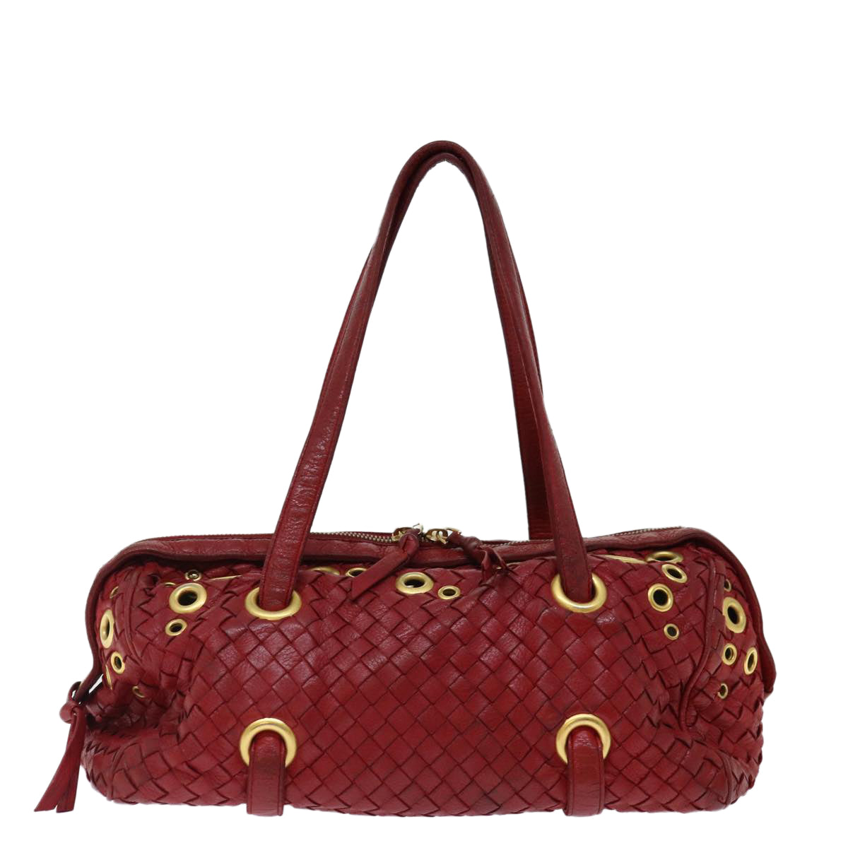 BOTTEGA VENETA INTRECCIATO Shoulder Bag Leather outlet Red Auth am5994