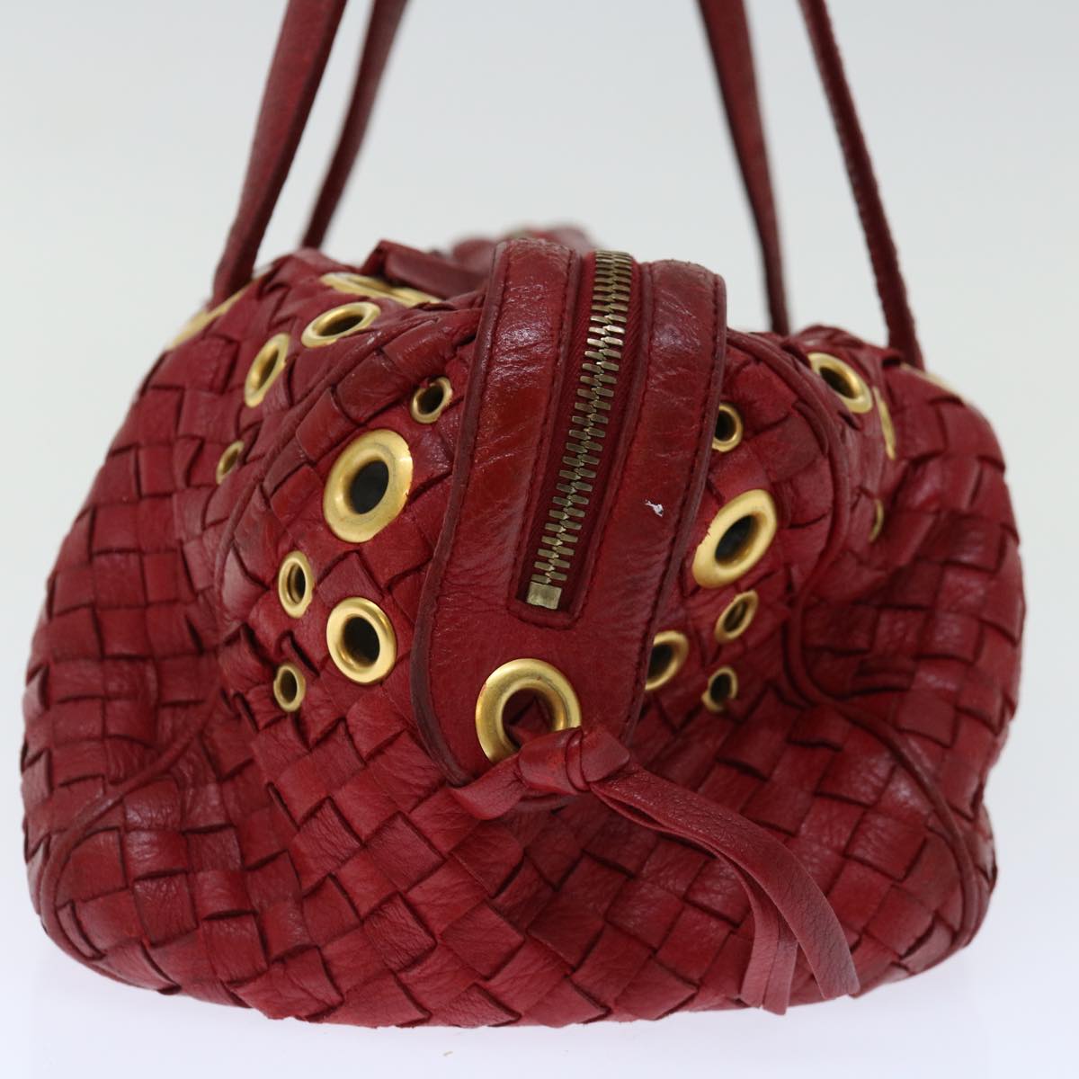 BOTTEGA VENETA INTRECCIATO Shoulder Bag Leather outlet Red Auth am5994