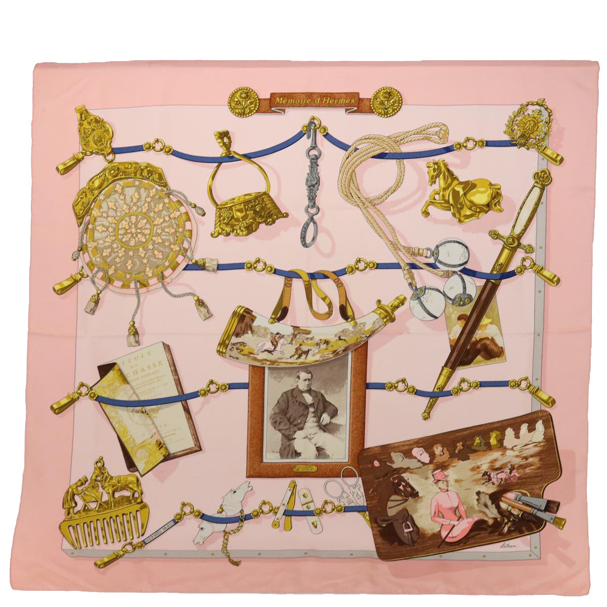 HERMES Carre 90 Memoire d' Hermes Scarf Silk Pink Auth am6008