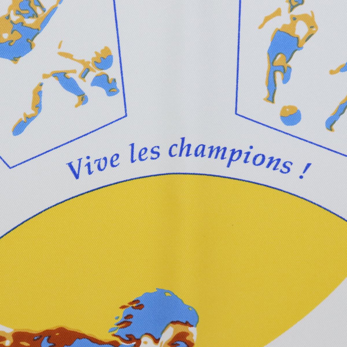 HERMES Carre 90 Vive les champions Scarf Silk Blue White Auth am6019