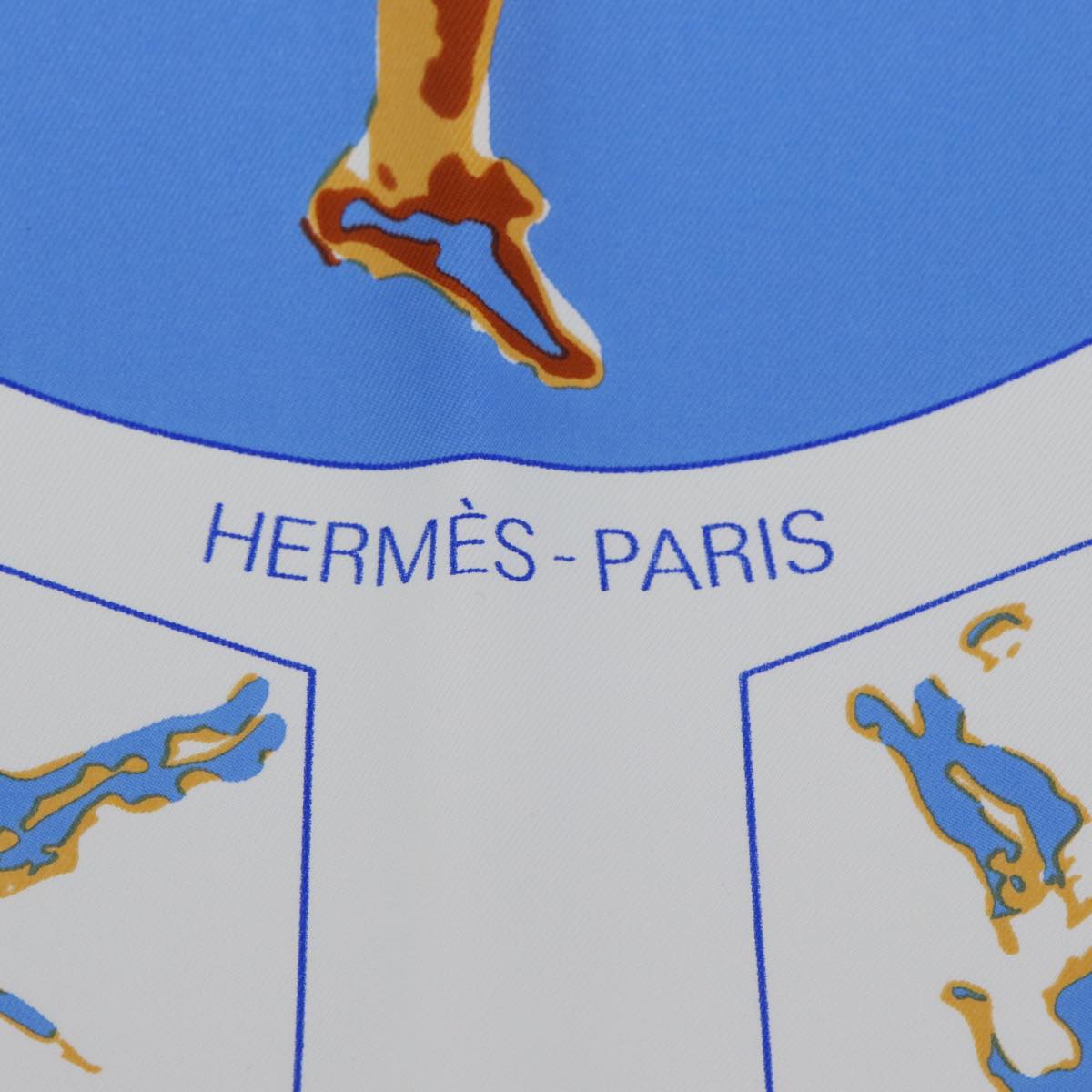 HERMES Carre 90 Vive les champions Scarf Silk Blue White Auth am6019