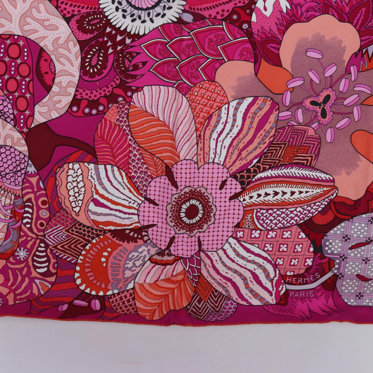 HERMES Carre 90 FLEURS DINDIENNES Scarf Silk Pink Auth am6084