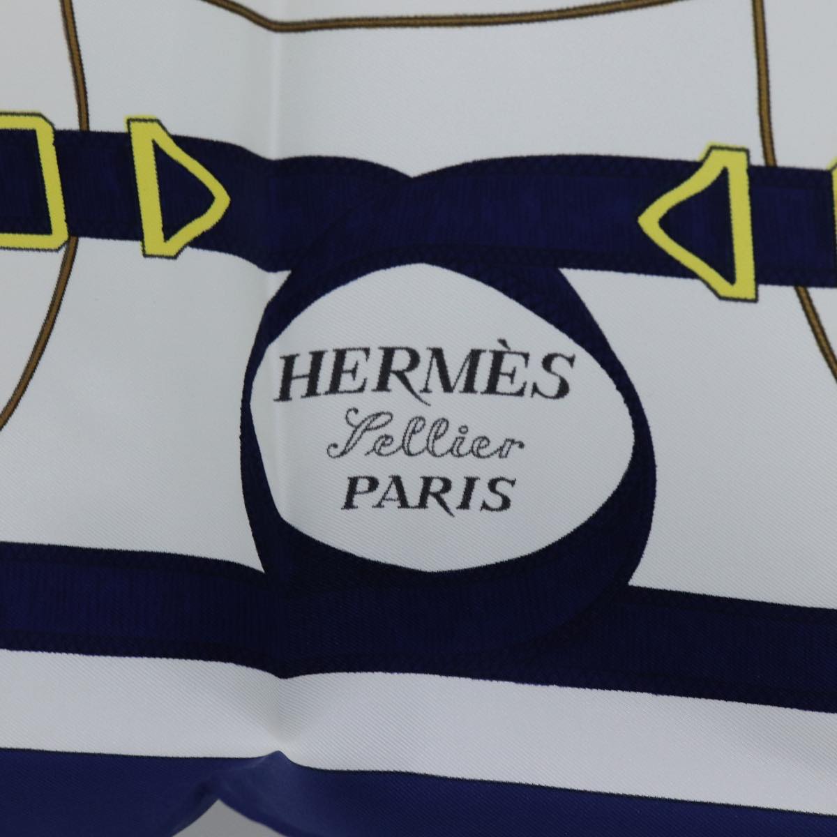 HERMES Carre 90 Eperon d'Or Scarf Silk Blue Auth am6085