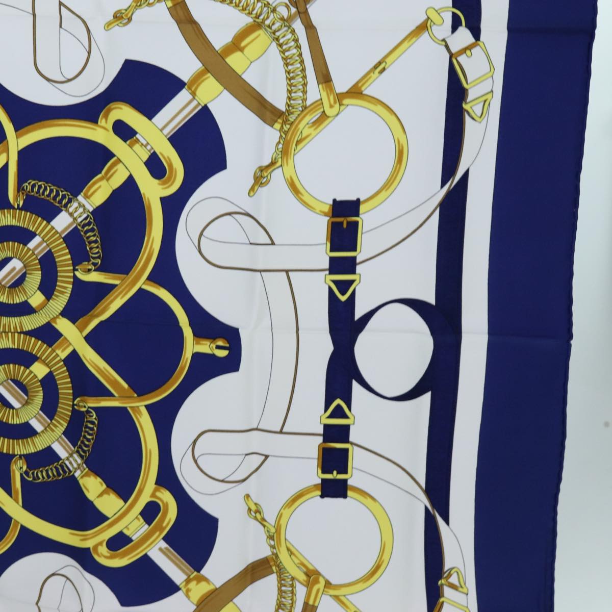 HERMES Carre 90 Eperon d'Or Scarf Silk Blue Auth am6085